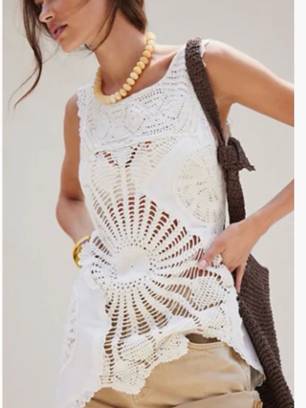 Free People White Crochet Tank Camisole